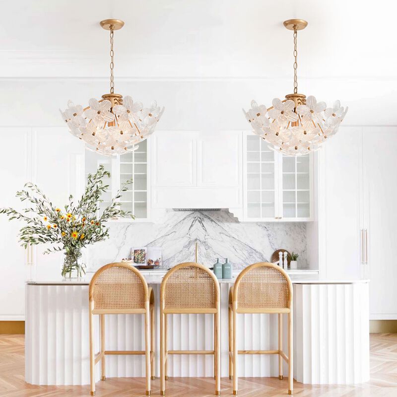 Frieda Modern 4-Light 20" Brushed Brass Clear Glass Flower Chandelier image number 9
