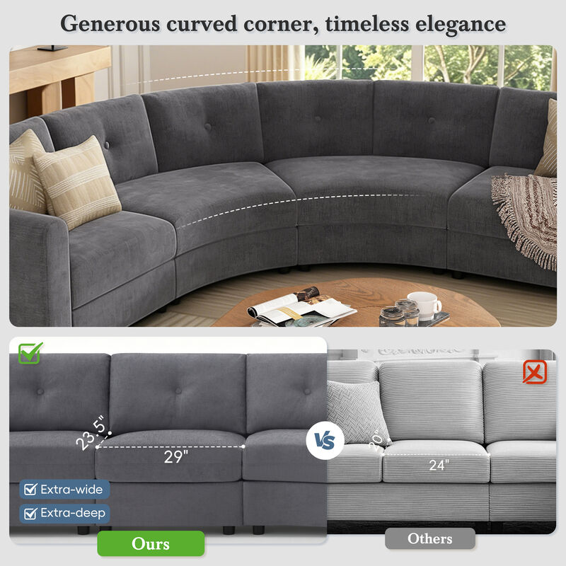 Merax Curved Modular Sectional Sofa with Customizable Layout, High-Resilience Foam & Pocket Spring Seats image number 7