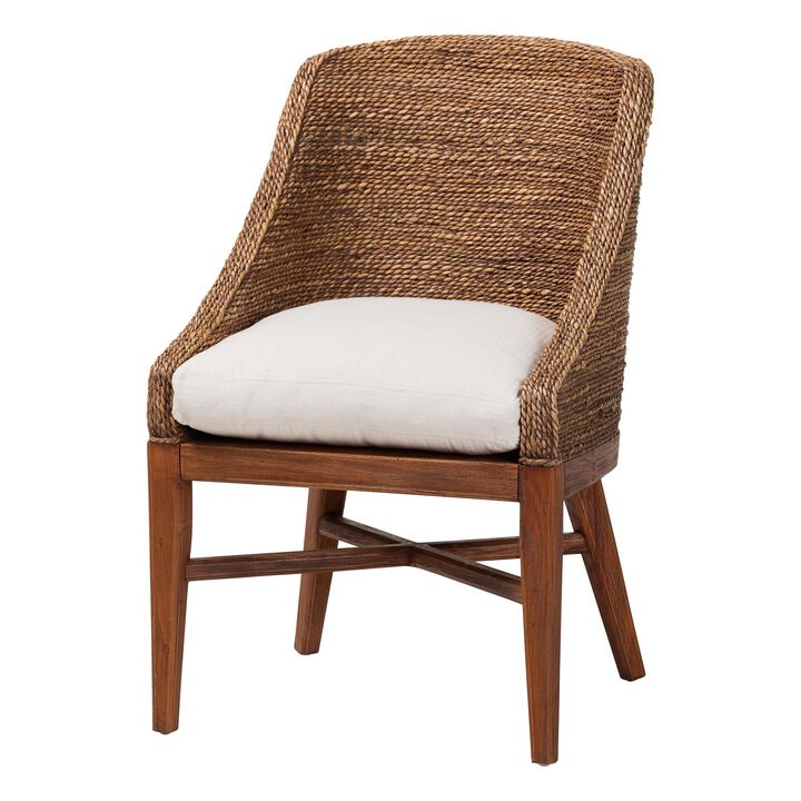bali & pari Jasper Seagrass Dining Chair with Mahogany Wood Frame - Coastal Accent Chair with Woven Wingback and Cushioned Seat for Dining Room or Kitchen