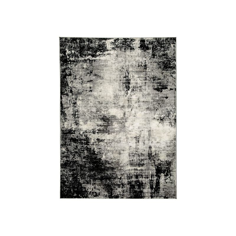 Benjara Jude 5 X 7 Modern Area Rug, Abstract Art Design, Fabric, Medium, Black, Gray, and Cream
