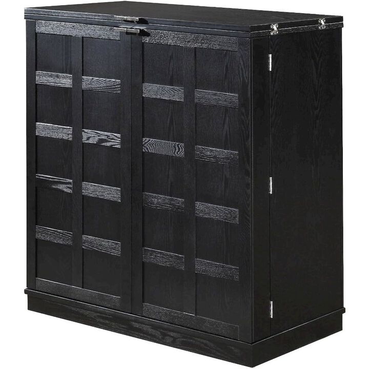 Proman Products California Fold-A-Way Bar Wood Veneer in Black with Bar Top Extendable and Cabinet Movable