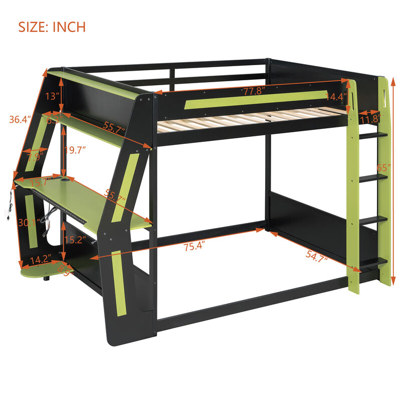 Merax Full Size Esports Gaming Loft Bed with Attached RGB Gaming Desk image number 3