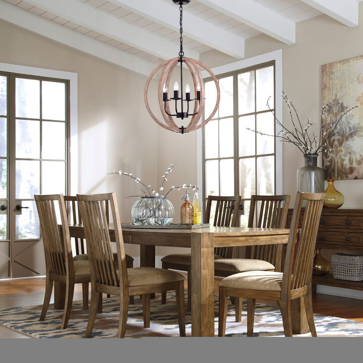 Elsa Antique Black Natural Wood Orb Chandelier