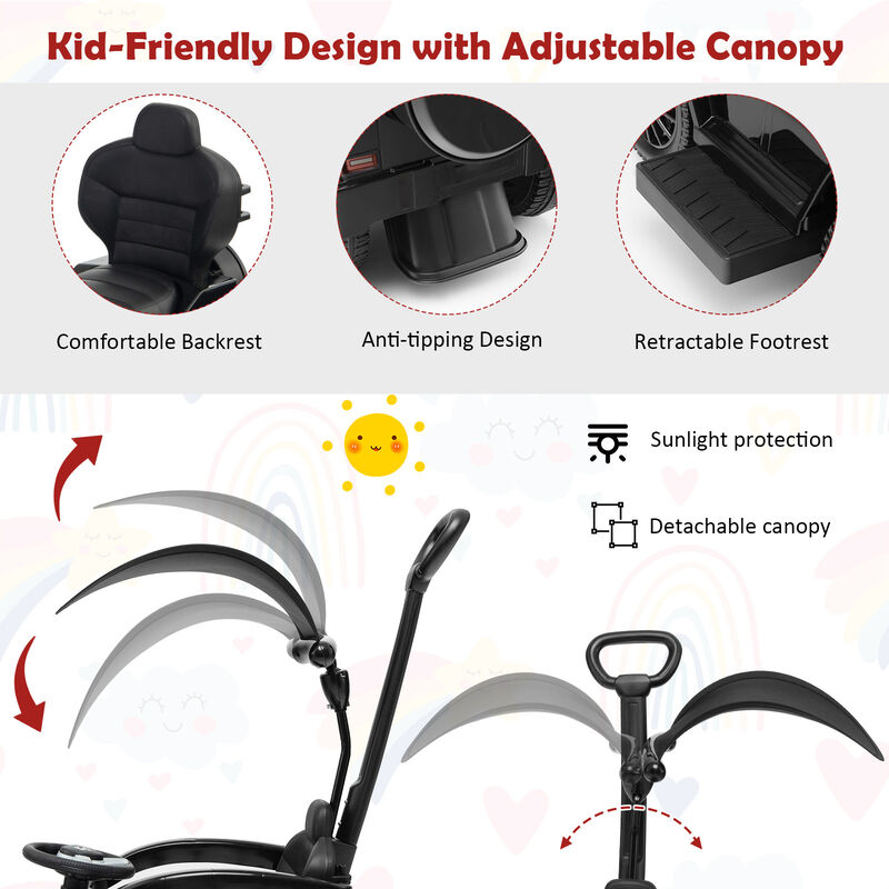 3-in-1 Kids Ride-On Push Car with Canopy for Toddler Outdoor Play image number 3