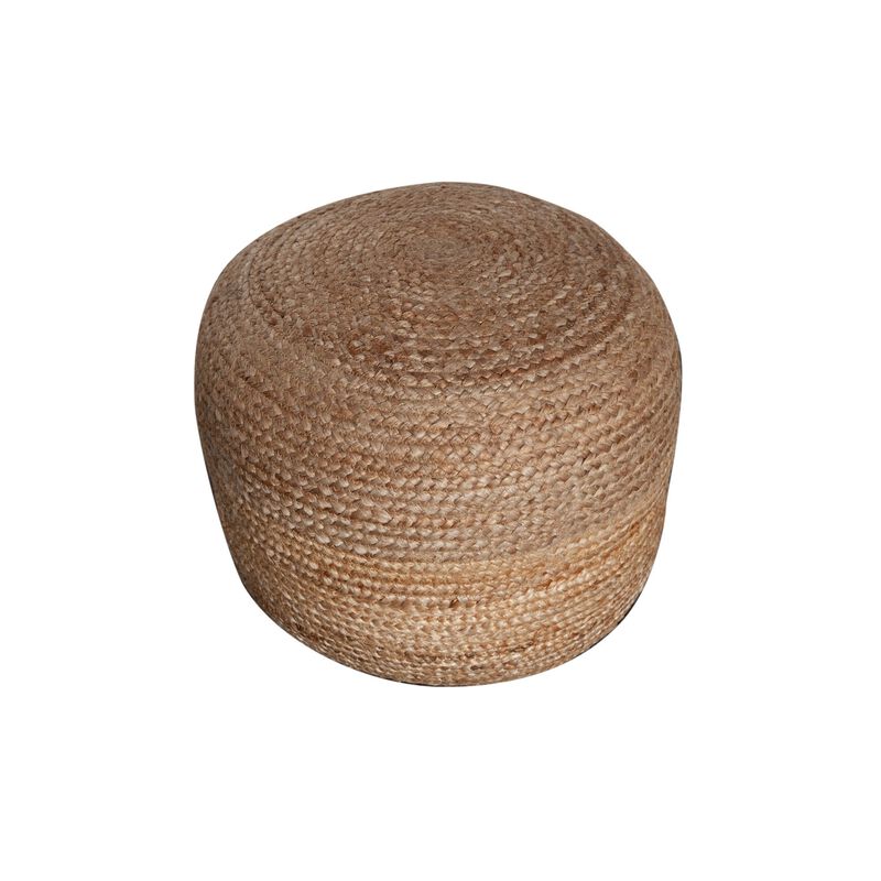 Poby Round Ottoman Pouf, 19 Inch Natural Brown Jute Fiber image number 3
