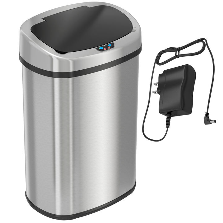 iTouchless 13 Gallon Stainless Steel Oval Sensor Trash Can with AC Adapter