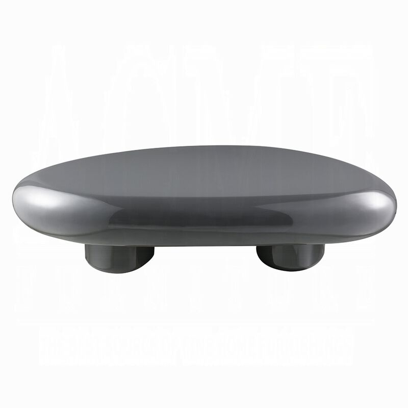 Fory Coffee Table, 46 Inch Oval Top with Low Metal Base, High Gloss Gray image number 0