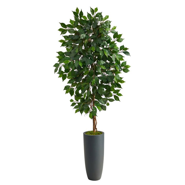 Nearly Natural 5-ft Ficus Artificial Tree in Gray Planter