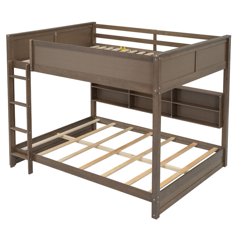 Whisen Queen over Queen Bunk Bed with Storage Cabinets and USB Ports