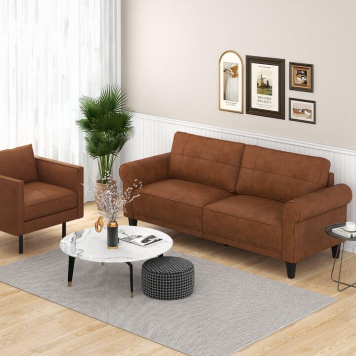 Hivvago PU Leather Modern 3-Seater Sofa Couch with 2 Detachable Back Pillows-Brown