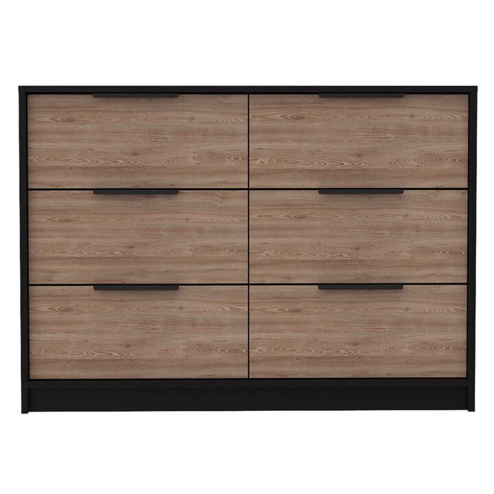 Longhill 6-Drawer Rectangle Dresser Black Wengue and Pine