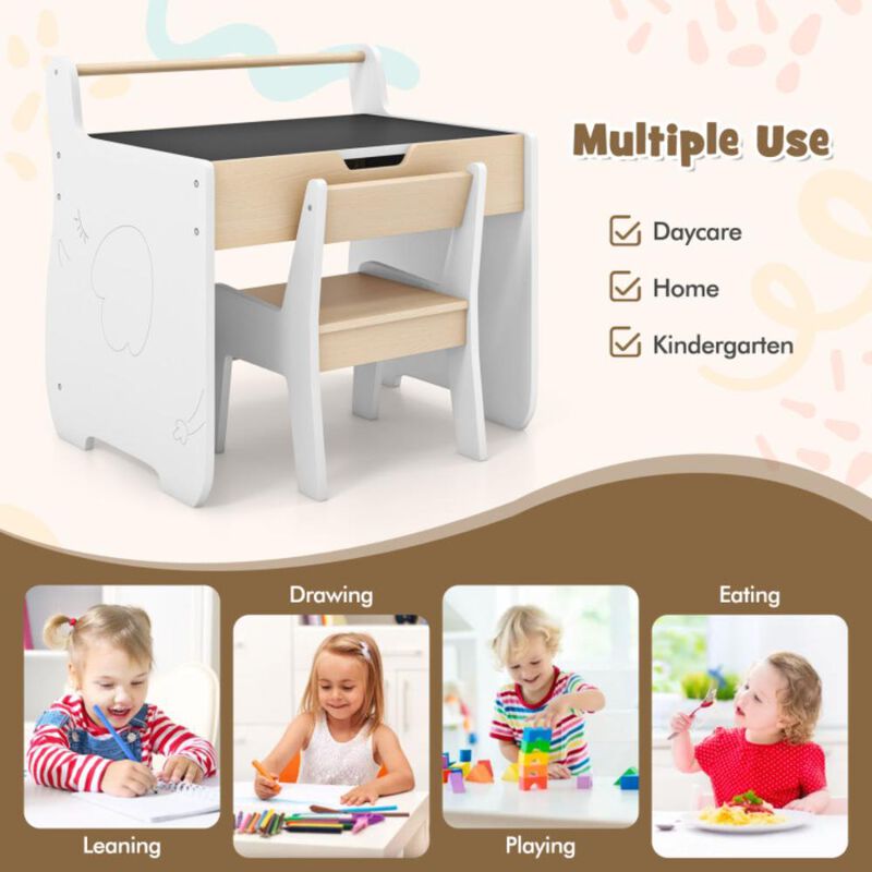 Hivvago Kids Table and Chair Set with 2 in 1 Detachable Tabletop and Storage