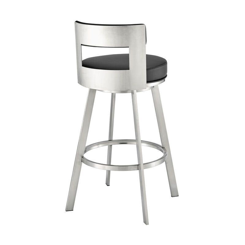 Lynof Swivel Stool in Silver Metal with Grey Faux Leather