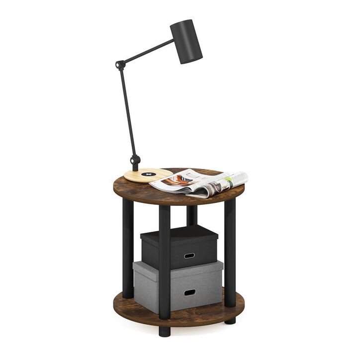 Furinno Turn-N-Tube 2-Tier Round Wooden End Table, Amber Pine