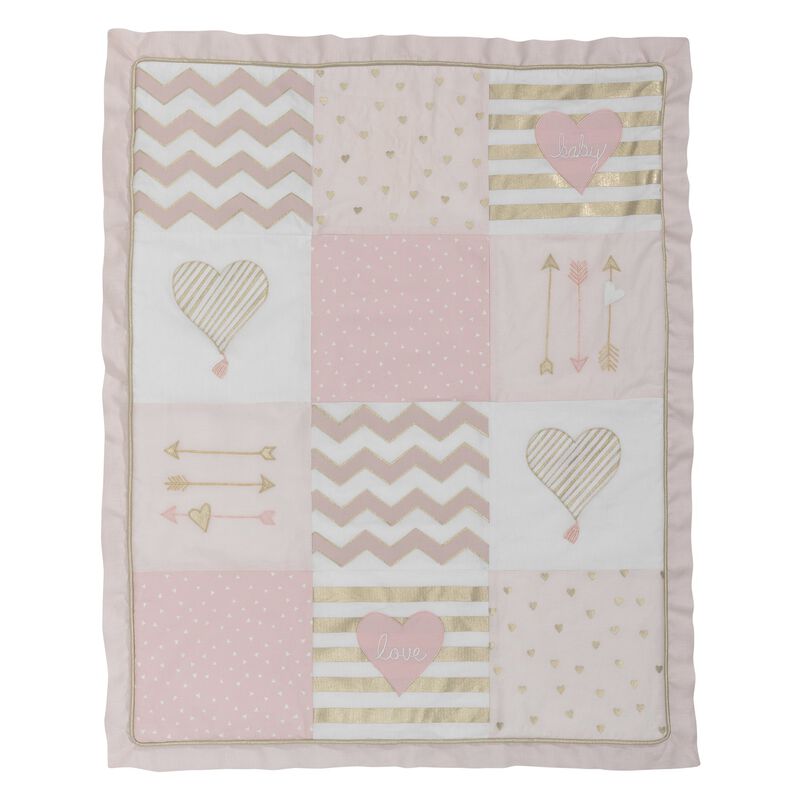 Lambs & Ivy Baby Love Pink/Gold Girl Heart 4 Piece Crib Bedding Set