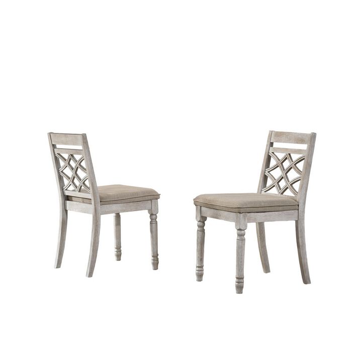 19 Inch Dining Chairs, Cross Back Design with Padded Seats, Set of 2, White-Benzara