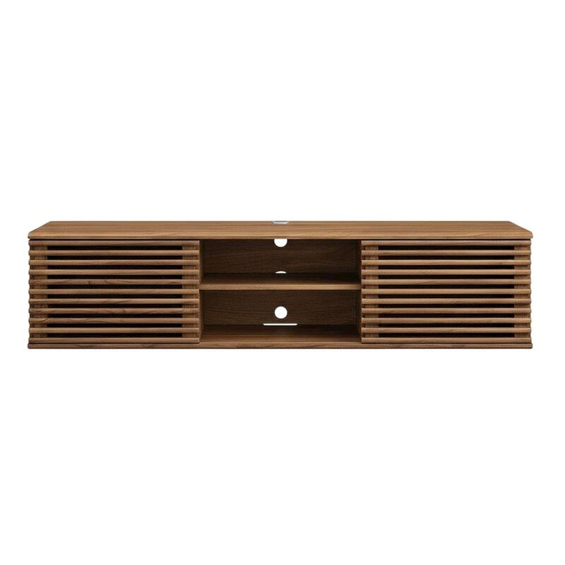 Brown wood wall-mounted media console with sleek design and sturdy construction image number 1
