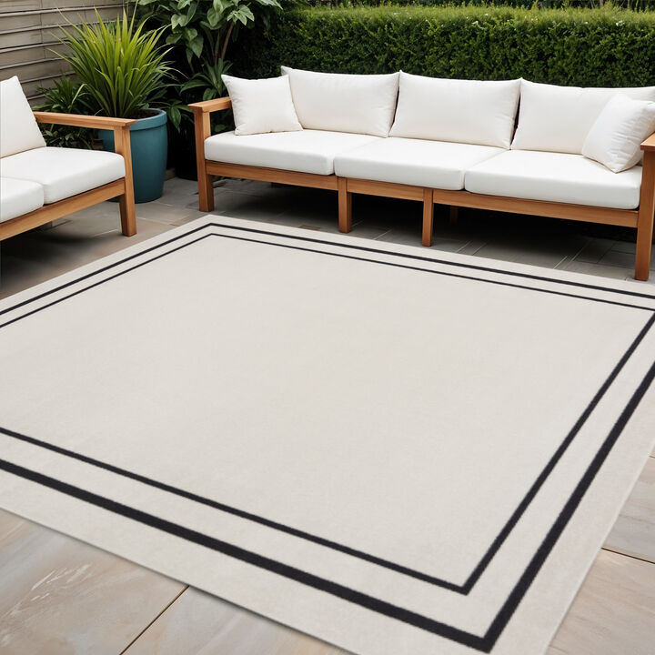 HomeRoots 5' Ivory And Black Square Indoor Outdoor Area Rug