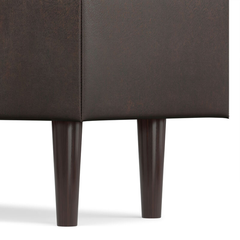 Shay Mid Century Rectangular Storage Ottoman in Distressed Chestnut Brown Faux Leather