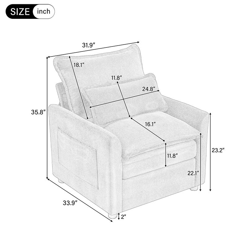 Merax Faux Fur Single Accent Armchair with Double-Layer Cushion image number 3
