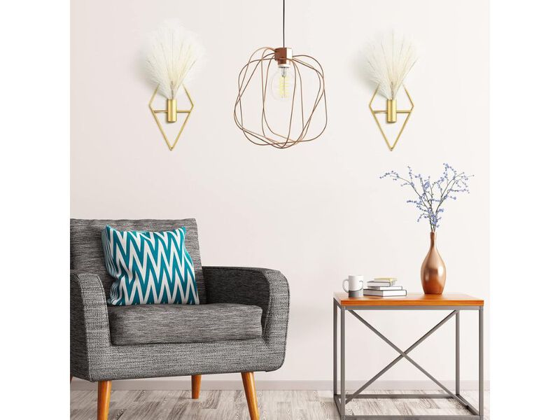 Set of 2 Boho Gold Metal Wall Planters with Artificial Pampas for Home Decor image number 1