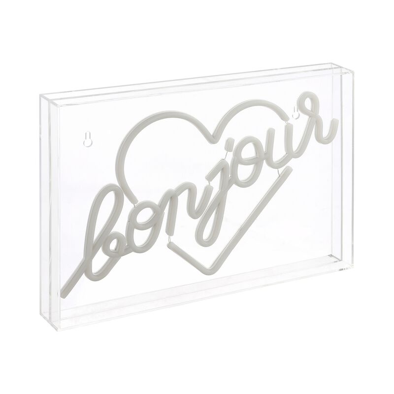 Bonjour Heart 15" X 10.3" Contemporary Glam Acrylic Box USB Operated LED Neon Light