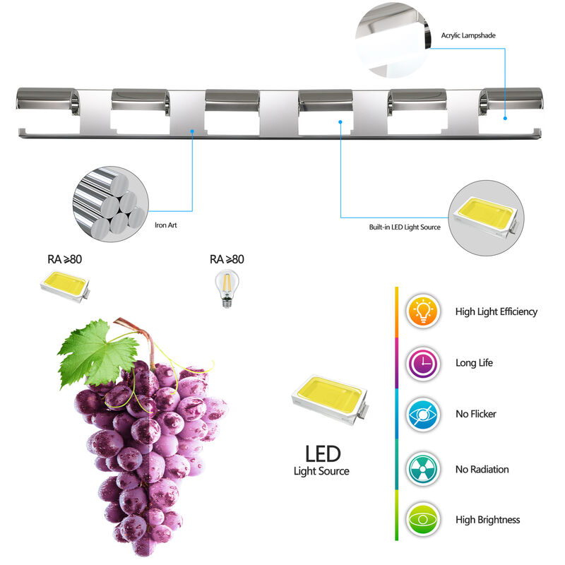 ELEMENT ACE Dimmable 6-Light LED Bathroom Vanity Lighting Fixture Over Mirror Hardwired Wall Mount Light Suitable for Bathroom Dressing Room Powder Room image number 9