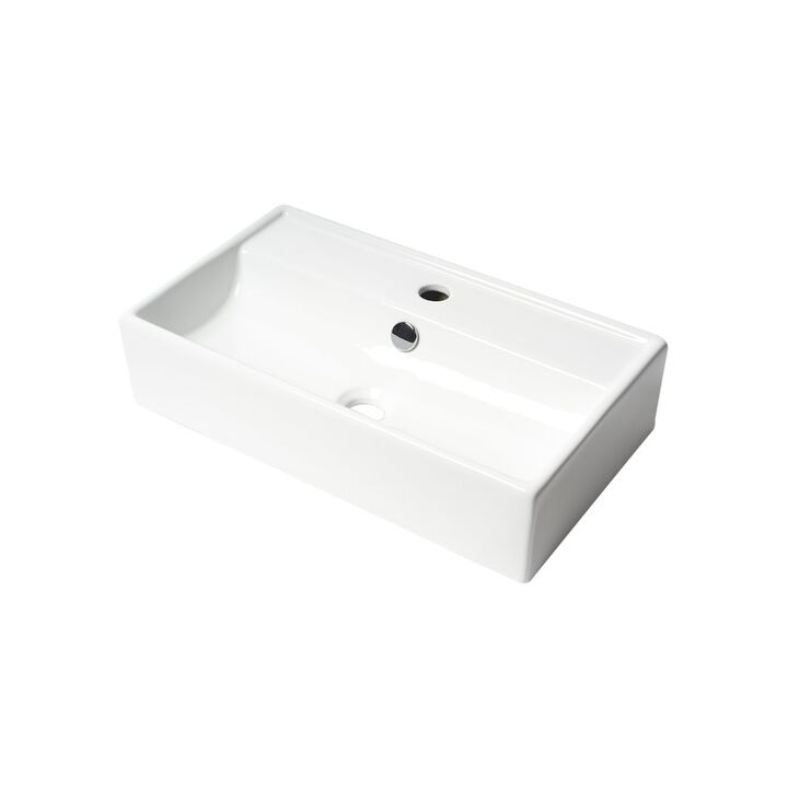 ALFI brand White 22 Rectangular Wall Mounted Ceramic Sink with Faucet Hole