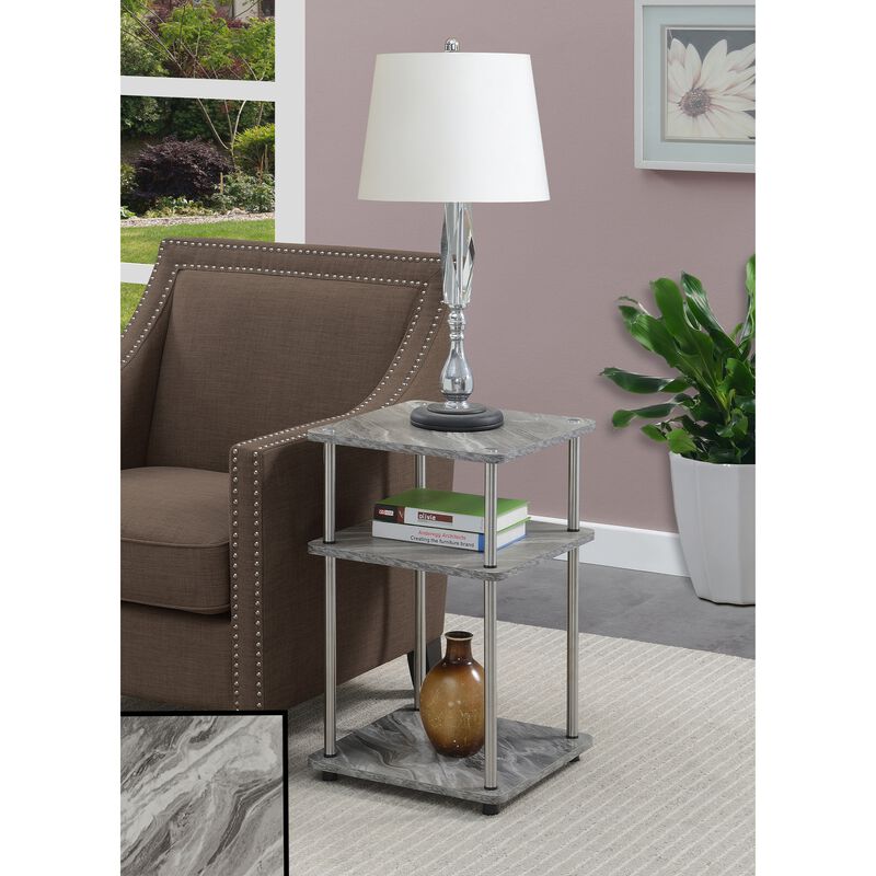 Convenience Concepts Designs2Go No Tools 3-Tier End Table, Faux Gray Marble/Chrome