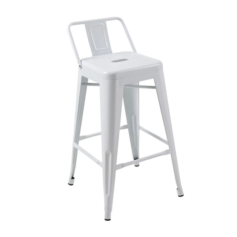 Giri 26 Inch Counter Stool Chair, Set of 4, Footrest and Tapered Legs, White Metal - Benzara