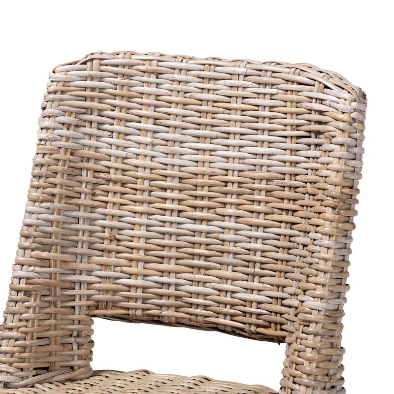Baxton Studio Magy Modern Bohemian Grey Rattan and Natural Brown Finished Wood Dining Chair