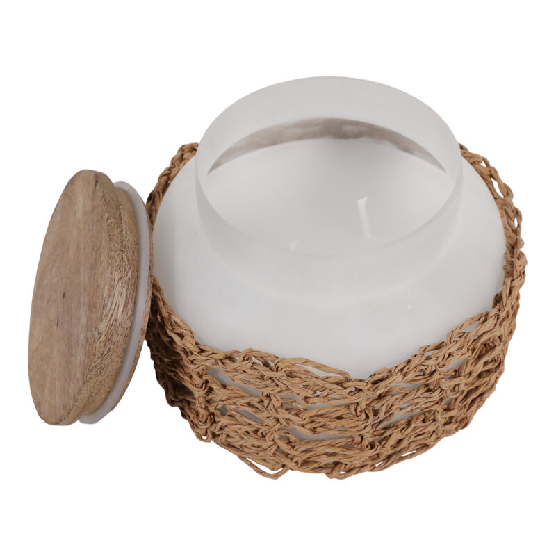5" 14 Oz Sage & Citrus Woven Candle W/ Lid, White image number 4