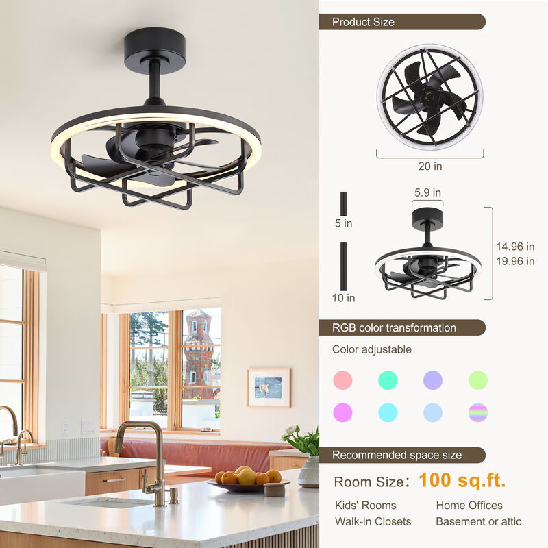 Breezary 20 Inch Caged LED Ceiling Fan with Light, Dimmable 3CCT, 6 Speed, Remote image number 3