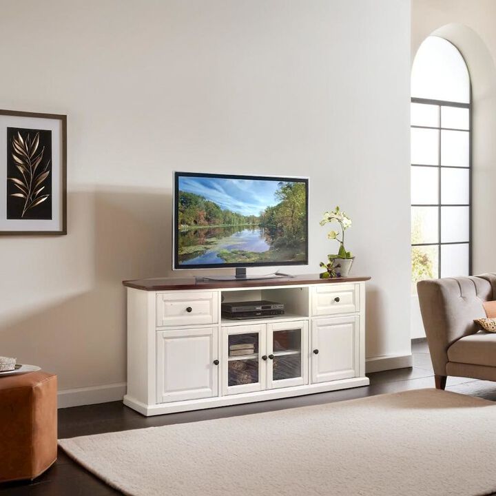 FurniFact Stylish 60 Corner TV Console Featuring Antique Bronze Hardware and Storage