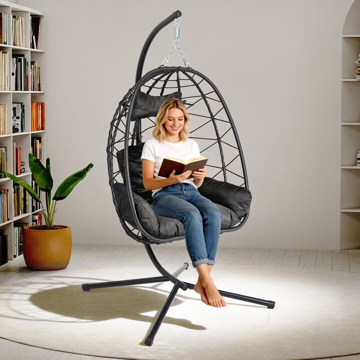 Hivvago Wicker Hanging Egg Chair with Stand
