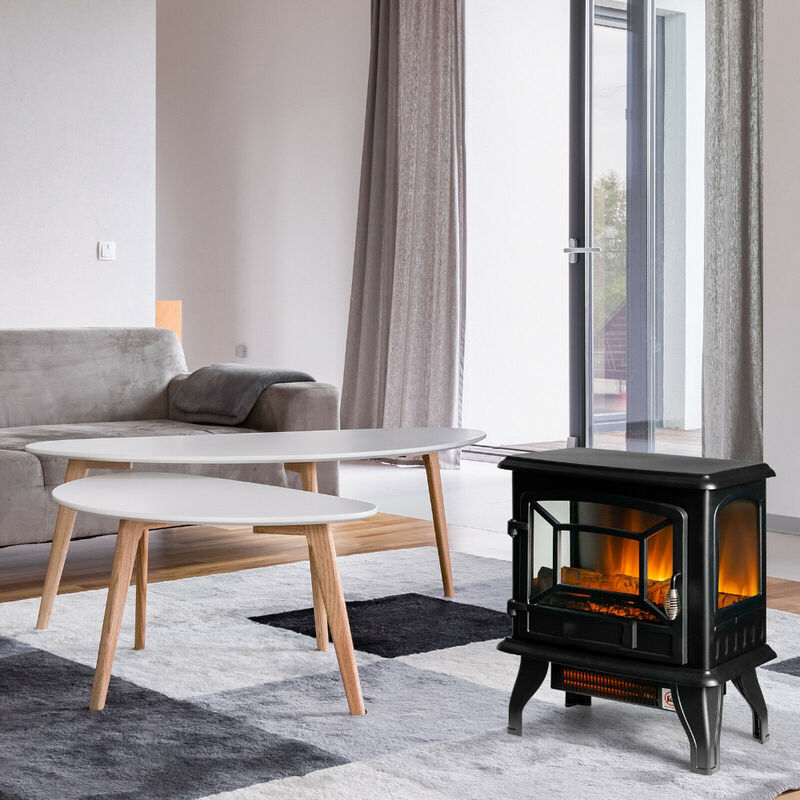 Freestanding Fireplace Heater with Realistic Dancing Flame Effect-Black image number 1