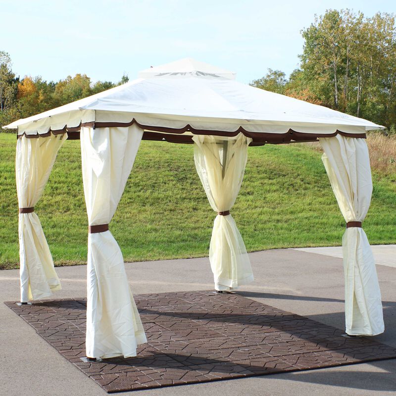 Sunnydaze 10 ft x 10 ft Soft Top Polyester Gazebo with Privacy Wall image number 2