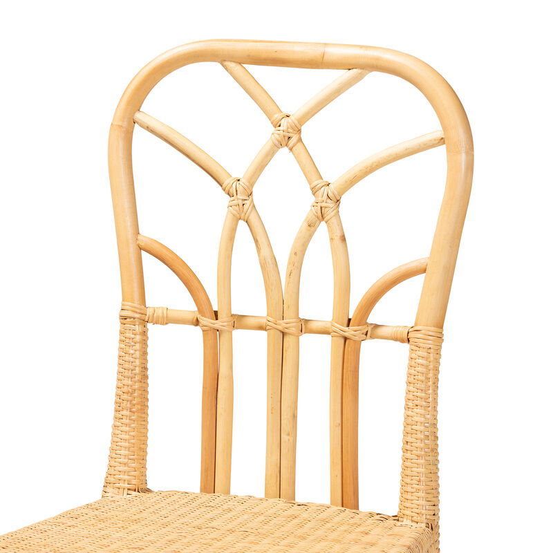 Bali & Pari Monaco Modern Oak Brown Finished Mahogany Wood and Natural Rattan Dining Chair