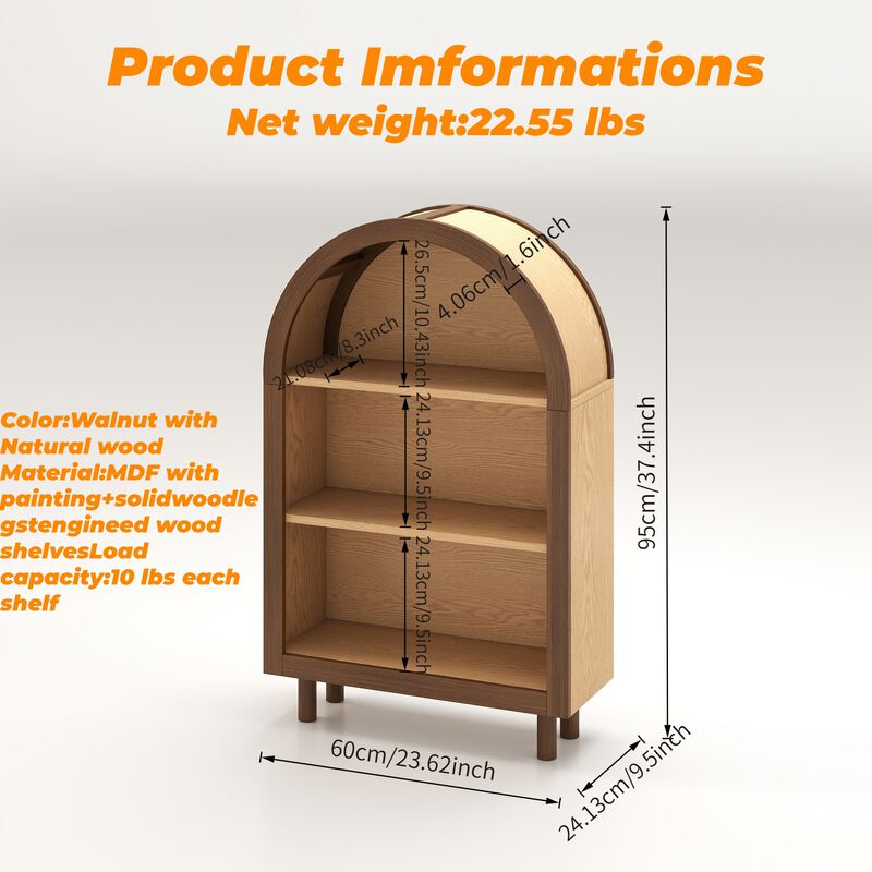 Lusog Arched Small Bookcase Storage Cabinet image number 3