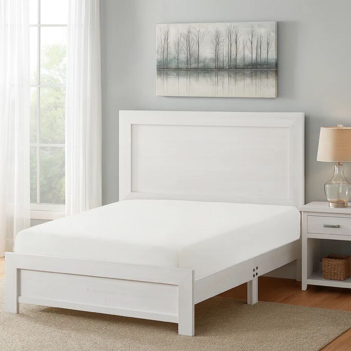 Eby King Size Bed, Rustic Farmhouse Style, White Finish Wood Veneer