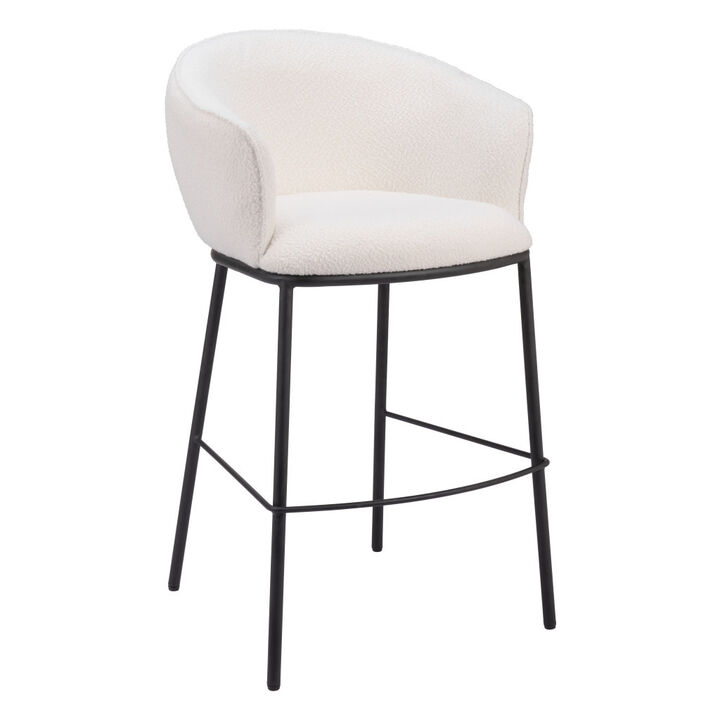 HomeRoots 30" Ivory And Black Shearling And Steel Bar Height Bar Chair