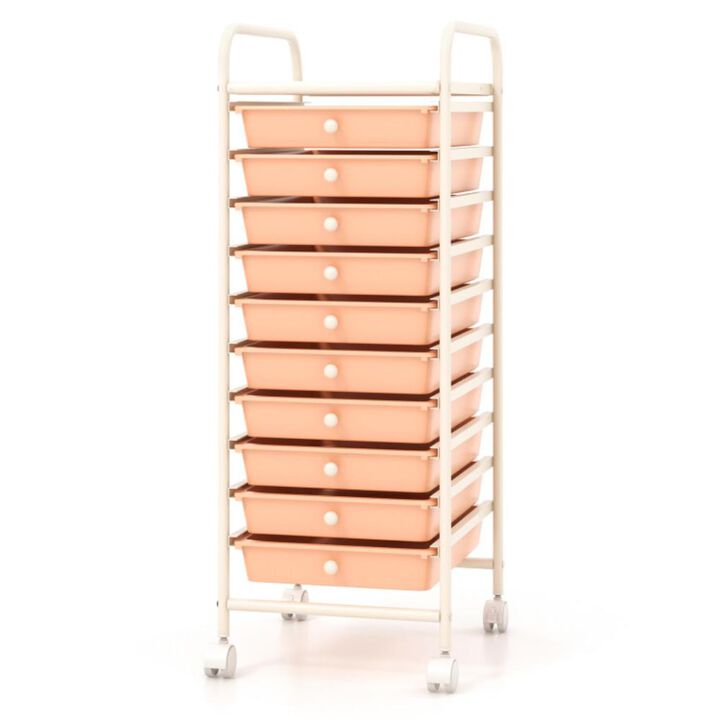 Hivvago 10 Drawer Rolling Storage Cart Organizer with 4 Universal Casters