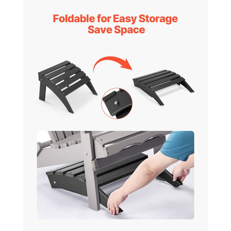 HDPE Folding Adirondack Ottoman Weather Resistant Foot Rest for Outdoor Chairs-Black image number 4