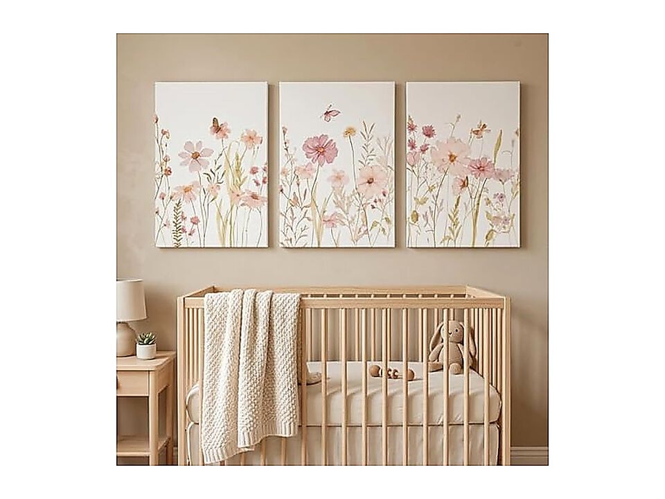 Wildflower Wall Art Set 3 Pink Floral Canvas Gallery Wrapped Aesthetic Decor