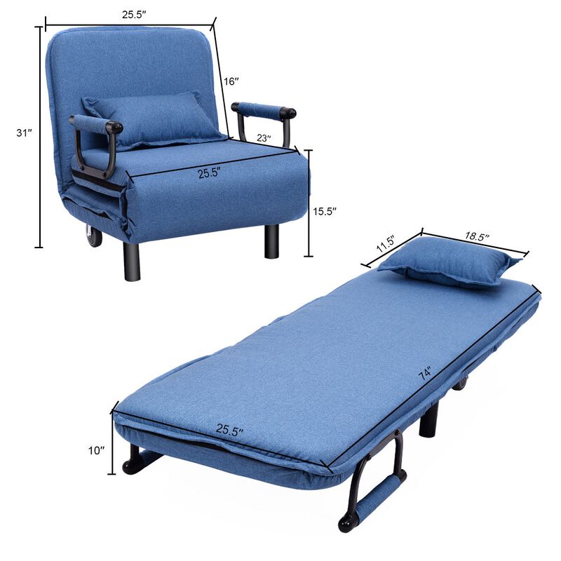 3-in-1 Convertible Sofa Bed with 5-Position Adjustable Backrest and Lumbar Pillow