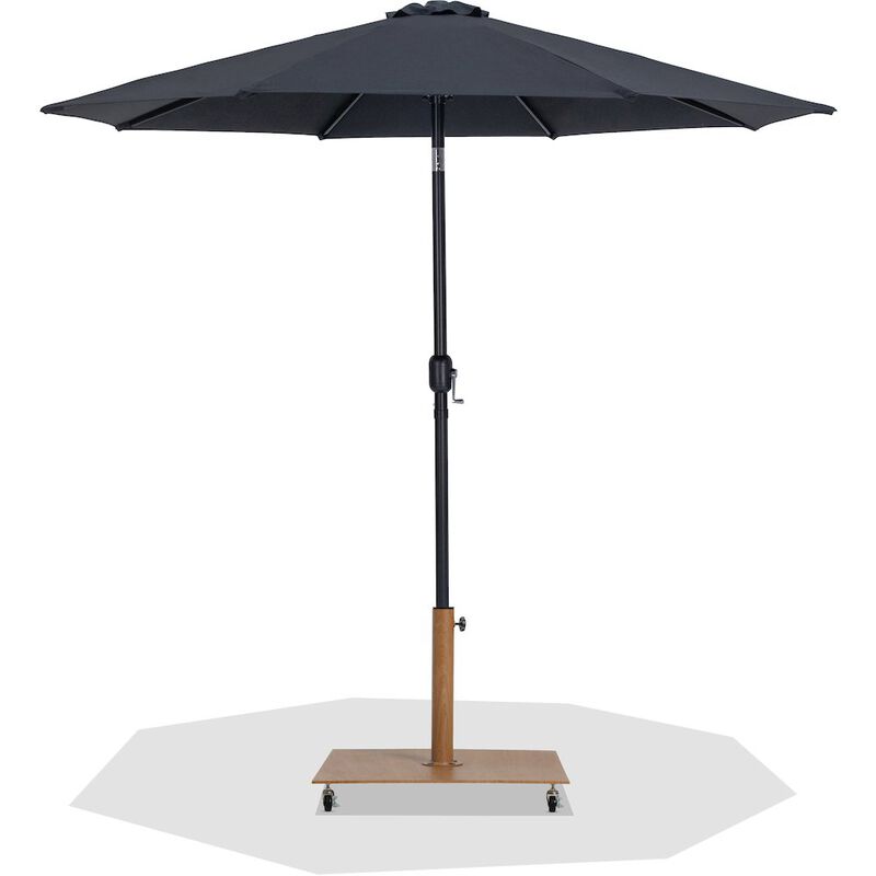 Meridian Furniture Fiji Black Fabric / Teak Aluminum Patio Umbrella with Base Sets