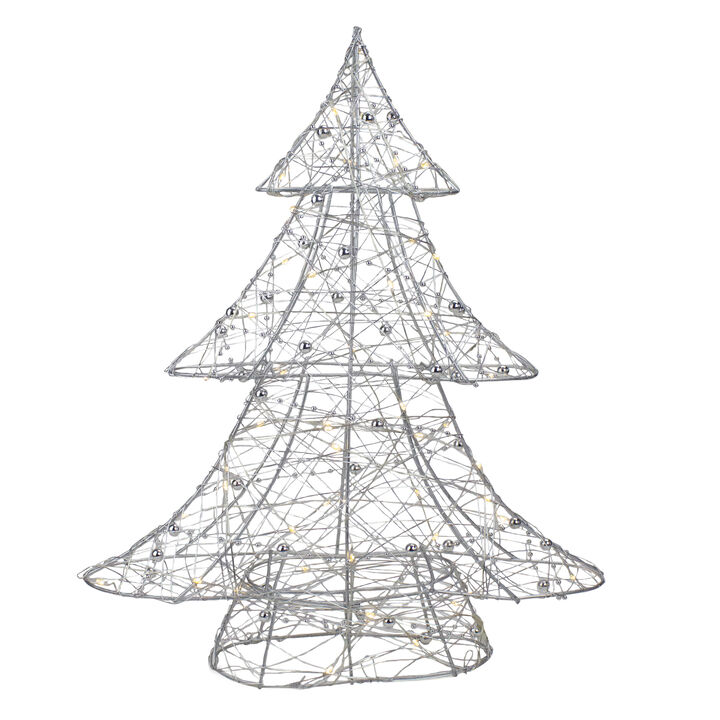 15.25" LED Lighted B/O Silver Wire and Bead Christmas Tree - Warm White Lights