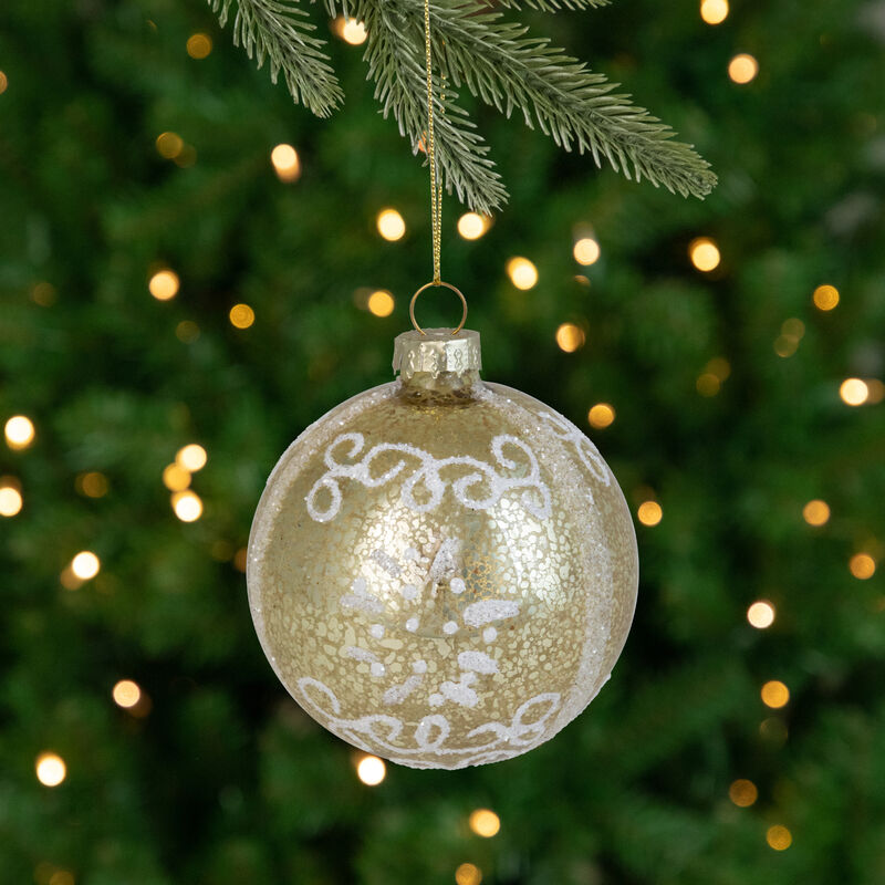 Glittered Christmas Ball and Finial Glass Ornaments - 5" - Gold - 4ct image number 3