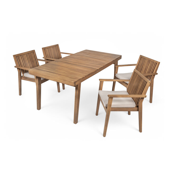Merax 5 - Piece Patio Furniture Set Acacia Wood Table and 4 Heavy-Duty Cushioned Chairs