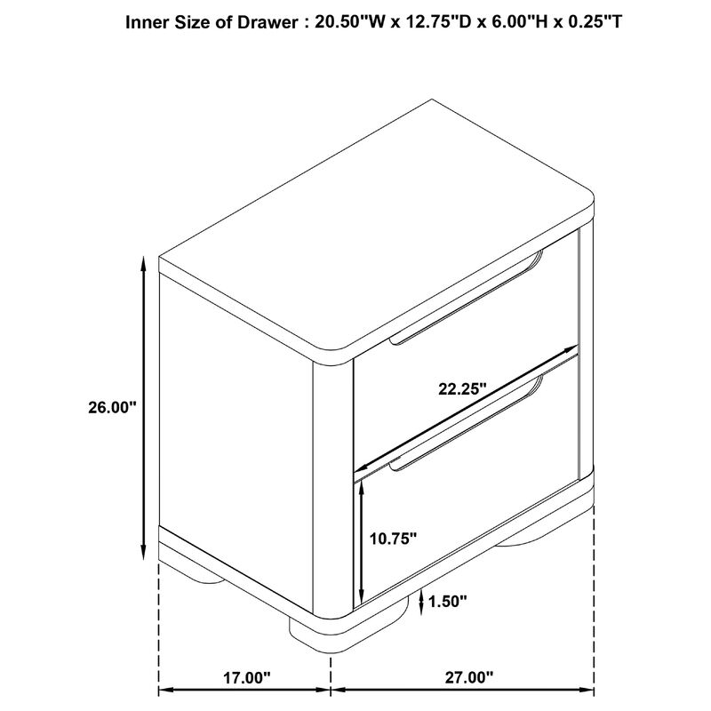 Saina Nightstand with 2 Drawers, Block Feet, Light Elm Wood 27 Inch image number 7